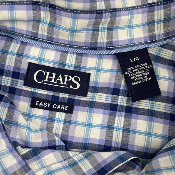 Chaps Easy Care Shirt Mens Large Blue Plaid‎ Short Sleeve Button Down Casual - Picture 4 of 10